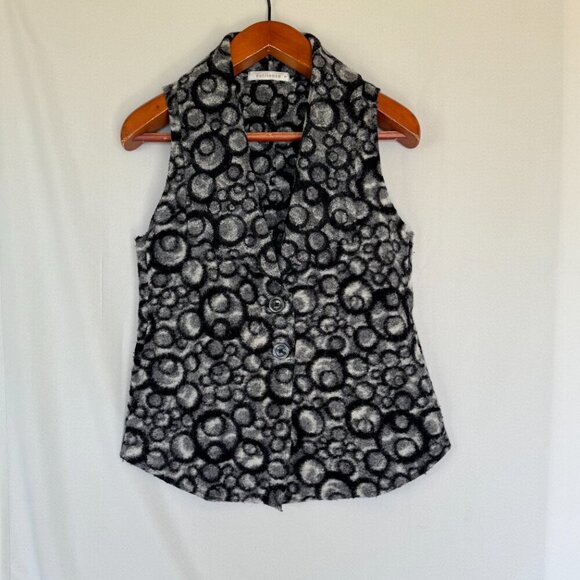 Cut Loose Black Gray White Abstract Circle Print 100% Felted Wool Vest Size S - Picture 1 of 11